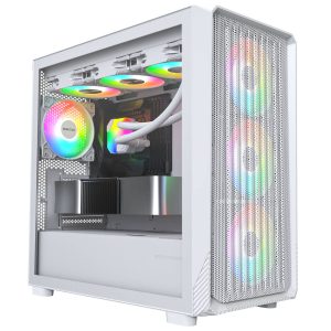 Montech X5M PC Case, Mid Tower, Micro-ATX, ARGB, Tempered Glass - White