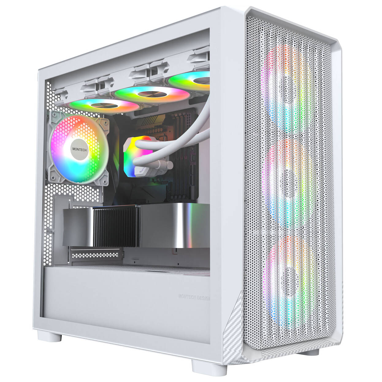 Montech X5M PC Case, Mid Tower, Micro-ATX, ARGB, Tempered Glass - White