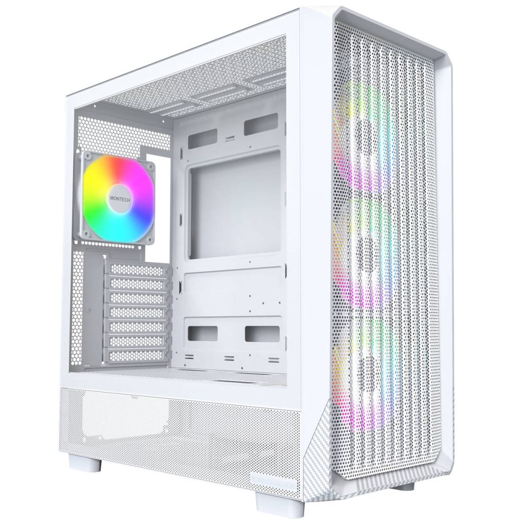 Montech X5 PC Case, Mid-Tower, E-ATX, ARGB, Tempered Glass - White