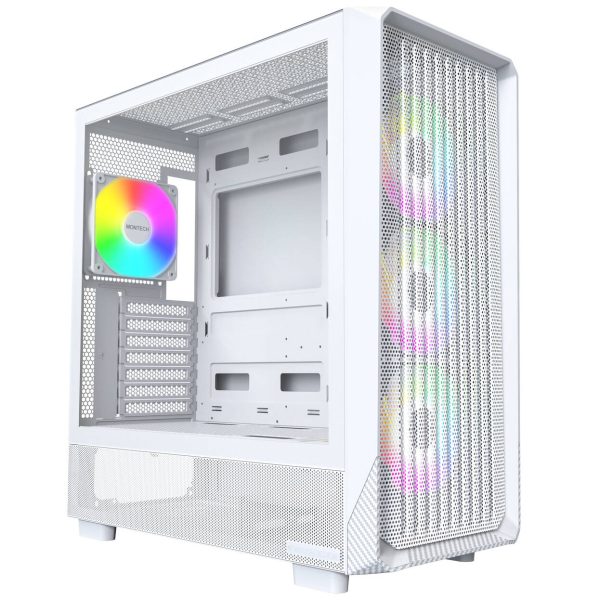 Montech X5 PC Case, Mid-Tower, E-ATX, ARGB, Tempered Glass – White