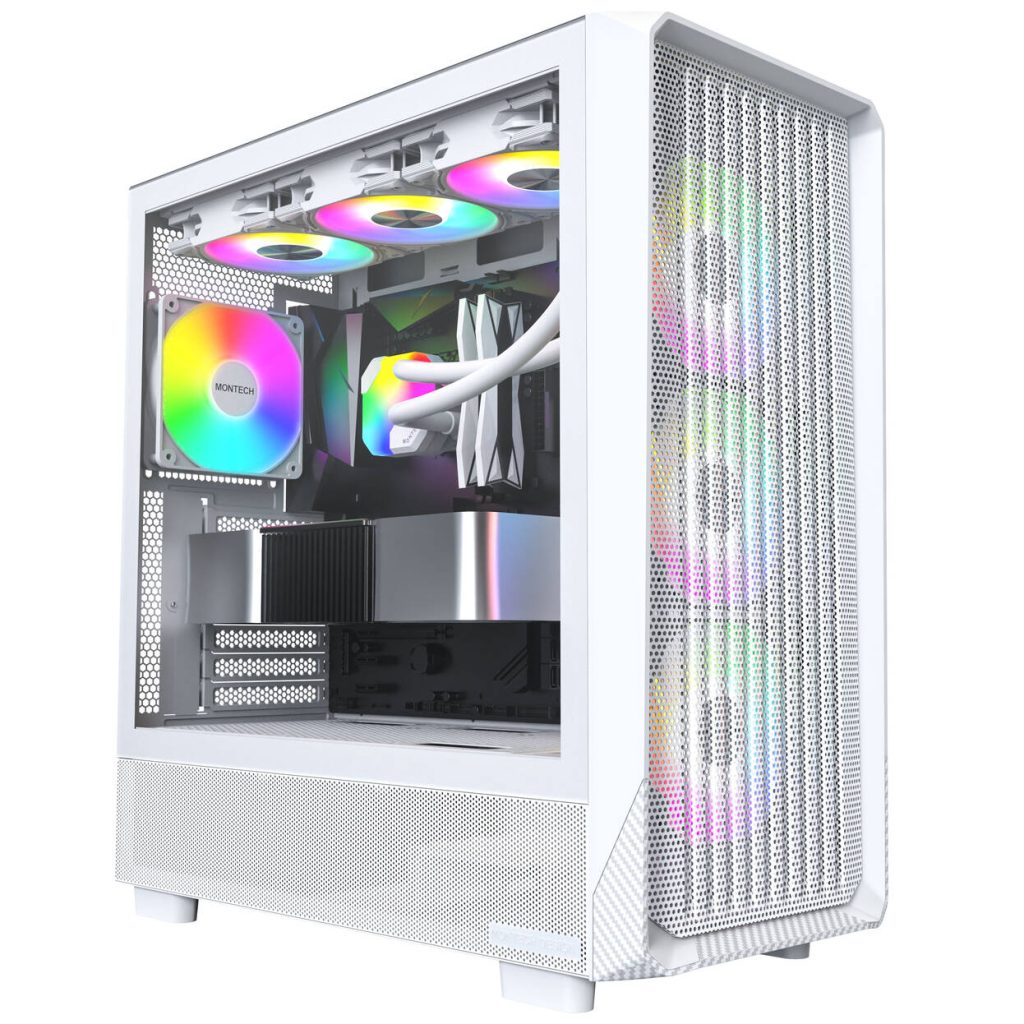 Montech X5 PC Case, Mid-Tower, E-ATX, ARGB, Tempered Glass - White