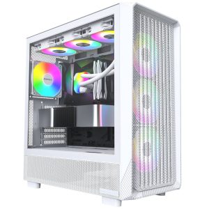 Montech X5 PC Case, Mid-Tower, E-ATX, ARGB, Tempered Glass - White