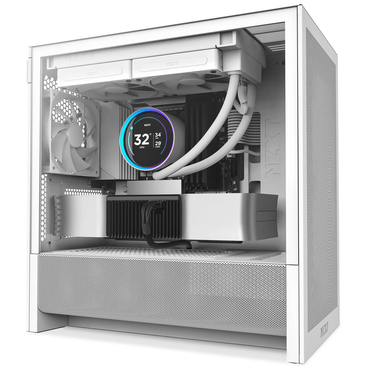 NZXT H3 Flow PC Case, Mid Tower, mATX, Tempered Glass - White