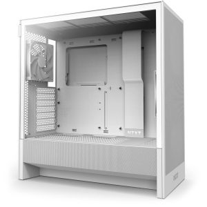 NZXT H5 Flow PC Case, Mid Tower, ATX, Tempered Glass - White