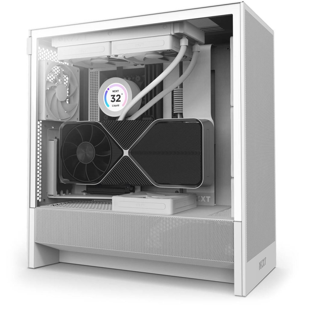 NZXT H5 Flow PC Case, Mid Tower, ATX, Tempered Glass - White