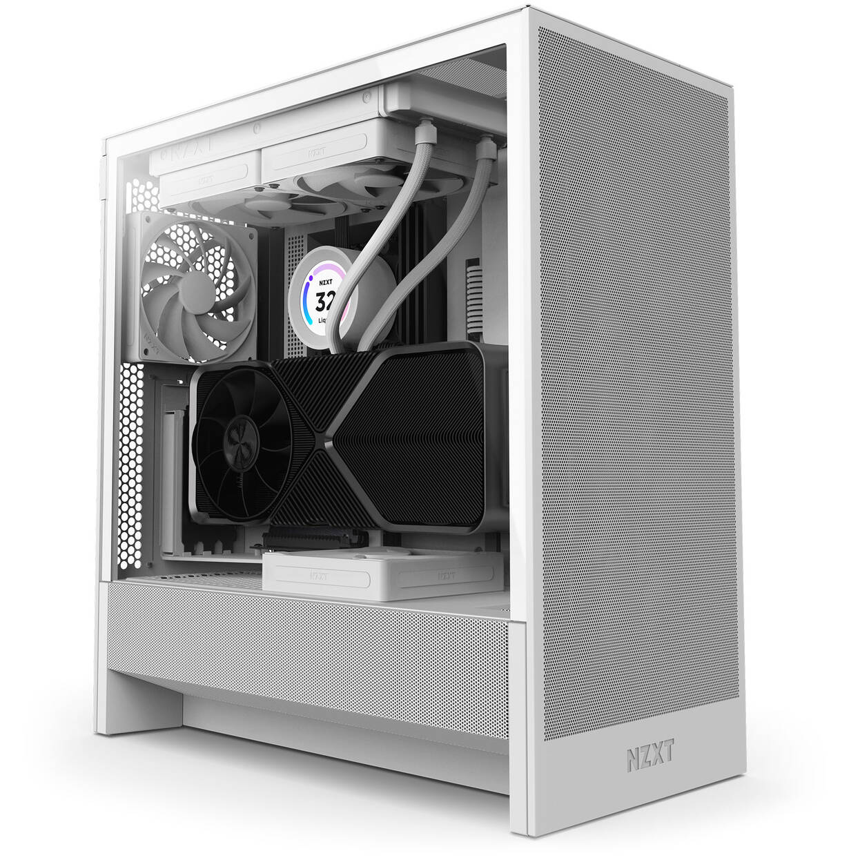 NZXT H5 Flow PC Case, Mid Tower, ATX, Tempered Glass - White