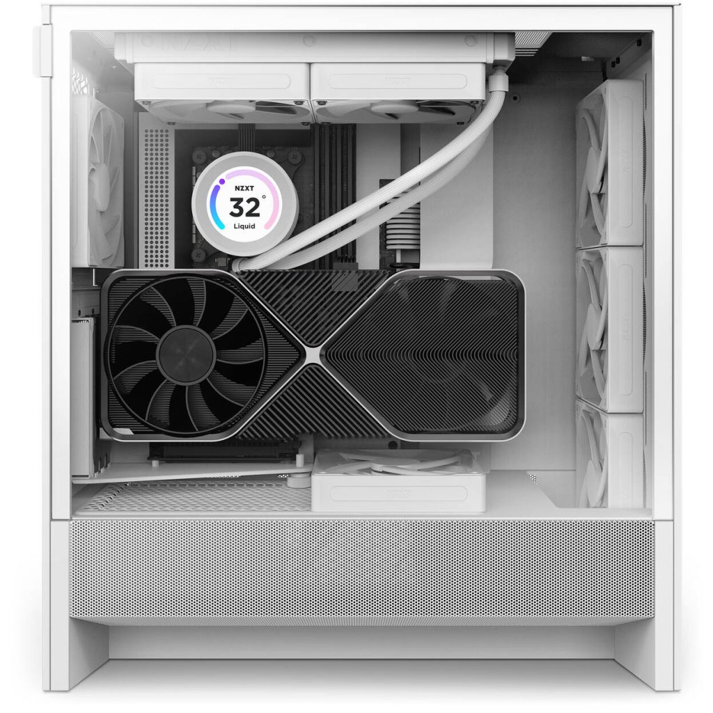 NZXT H5 Flow PC Case, Mid Tower, ATX, Tempered Glass - White