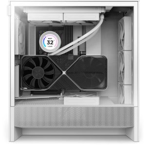 NZXT H5 Flow PC Case, Mid Tower, ATX, Tempered Glass - White