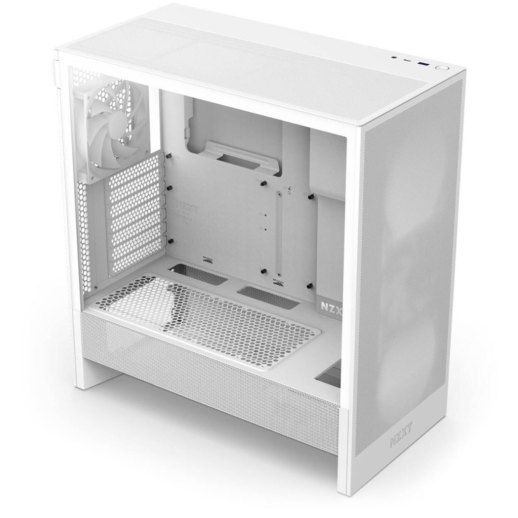 NZXT H5 Flow PC Case, Mid Tower, ATX, Tempered Glass - White
