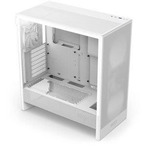 NZXT H5 Flow PC Case, Mid Tower, ATX, Tempered Glass - White