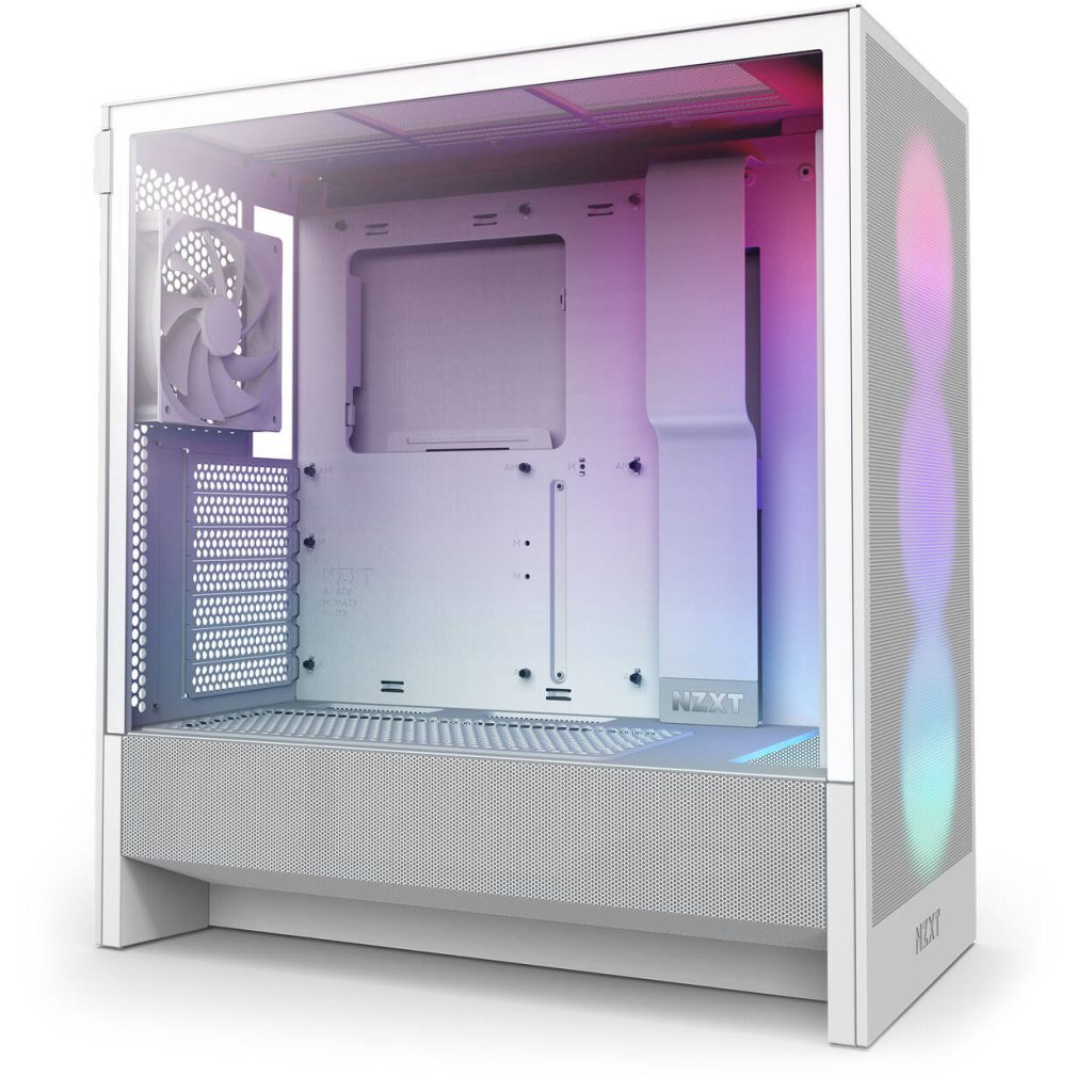 NZXT H5 Flow RGB PC Case, Mid Tower, ATX, RGB, Tempered Glass - White