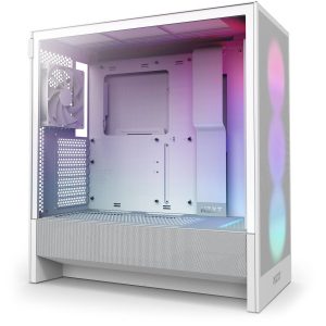 NZXT H5 Flow RGB PC Case, Mid Tower, ATX, RGB, Tempered Glass - White