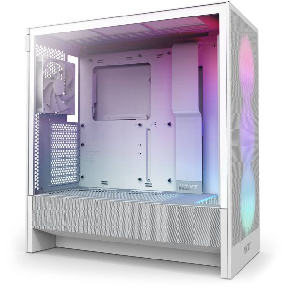 NZXT H5 Flow RGB PC Case, Mid Tower, ATX, RGB, Tempered Glass – White