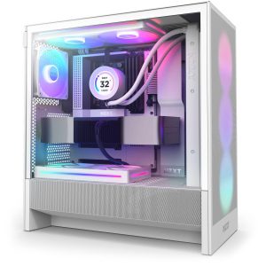 NZXT H5 Flow RGB PC Case, Mid Tower, ATX, RGB, Tempered Glass - White