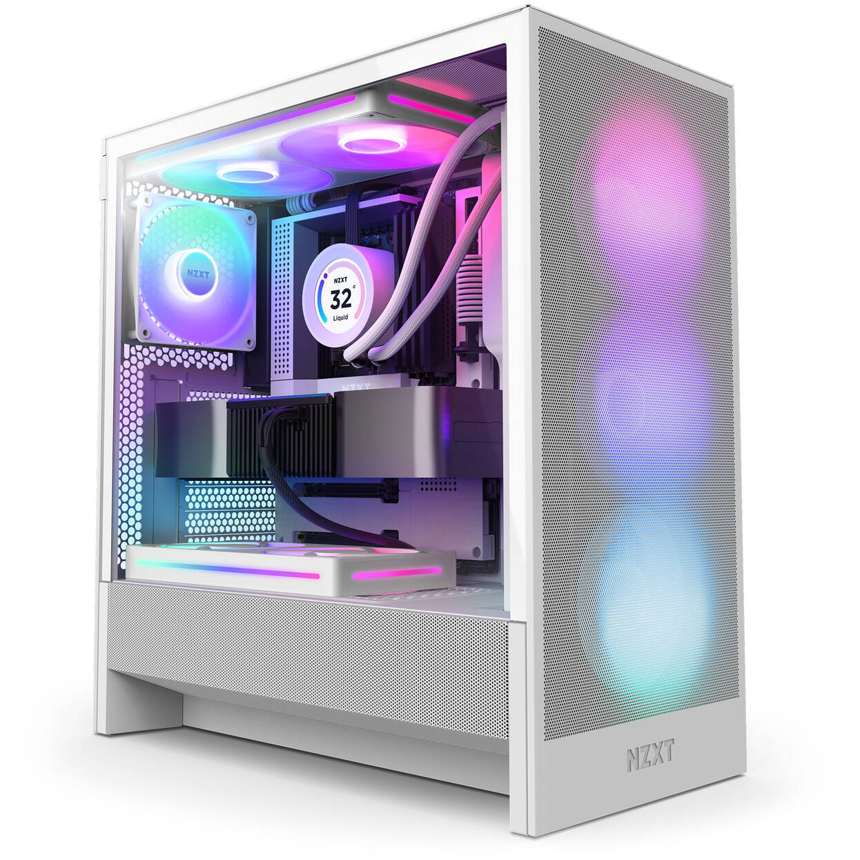 NZXT H5 Flow RGB PC Case, Mid Tower, ATX, RGB, Tempered Glass - White