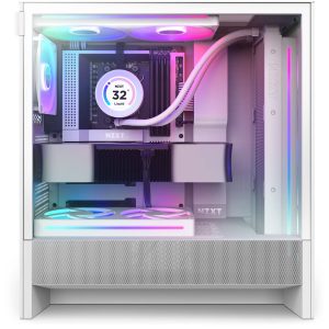 NZXT H5 Flow RGB PC Case, Mid Tower, ATX, RGB, Tempered Glass - White