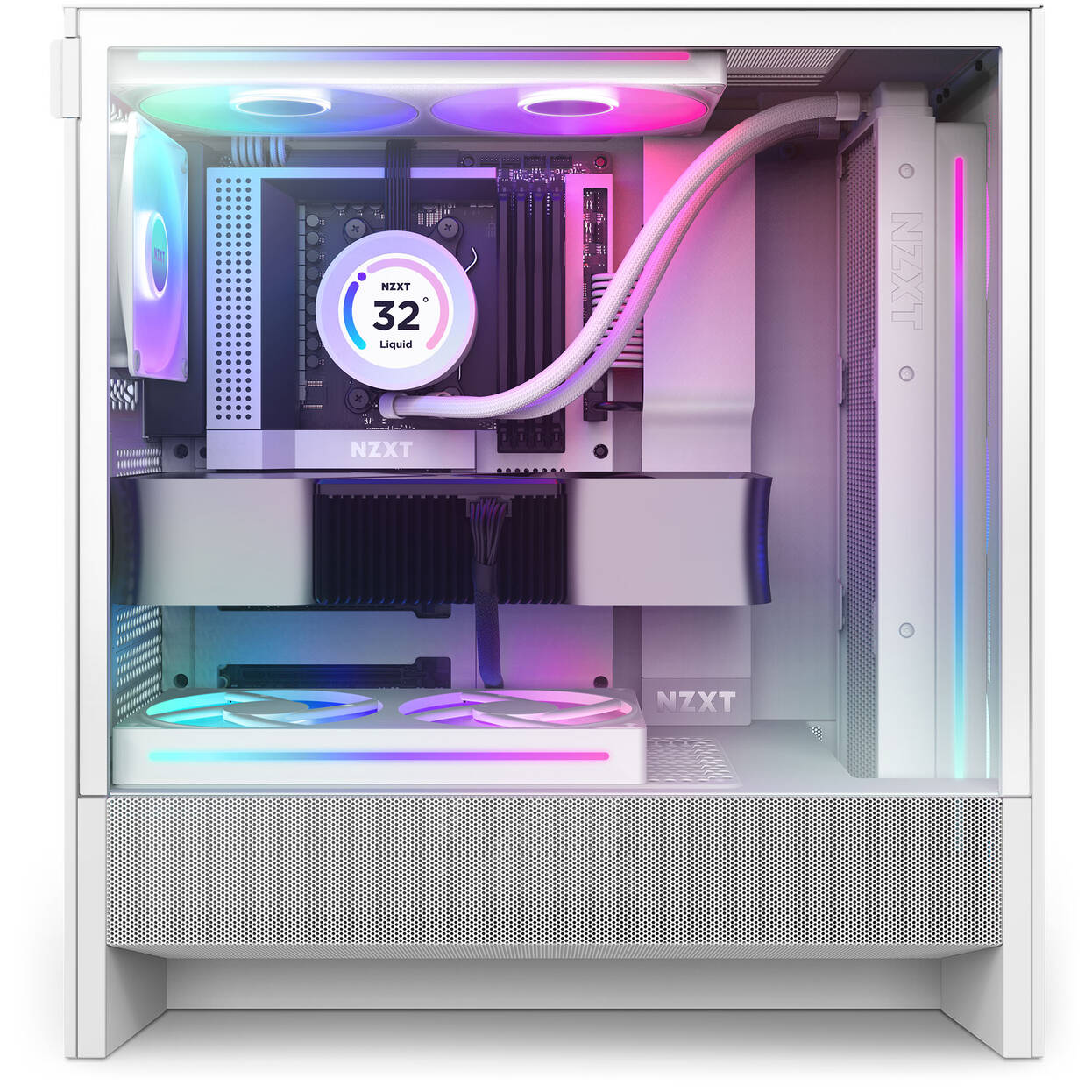 NZXT H5 Flow RGB PC Case, Mid Tower, ATX, RGB, Tempered Glass - White