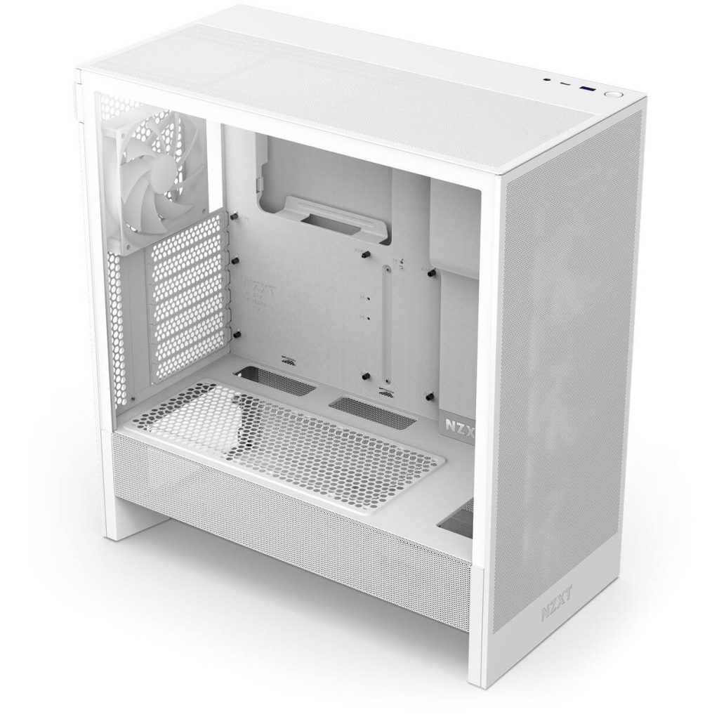 NZXT H5 Flow RGB PC Case, Mid Tower, ATX, RGB, Tempered Glass - White