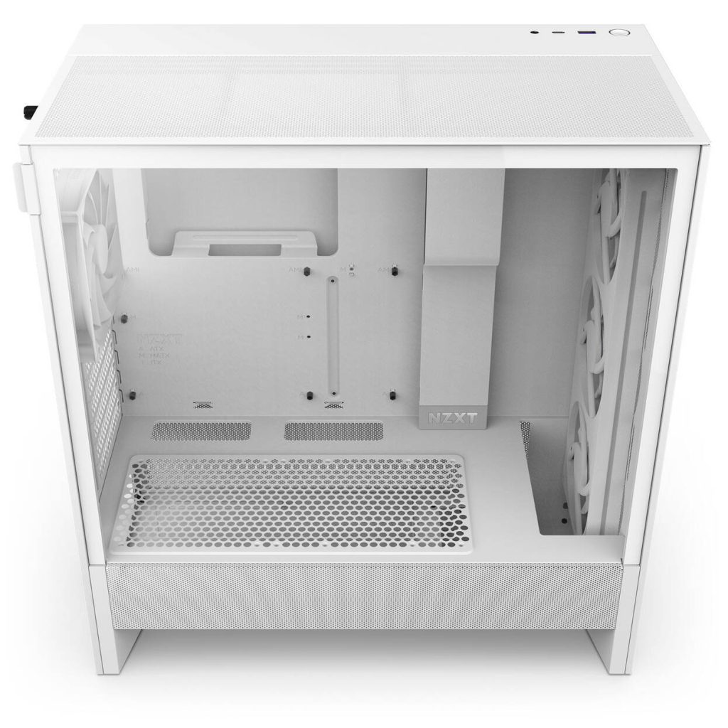 NZXT H5 Flow RGB PC Case, Mid Tower, ATX, RGB, Tempered Glass - White