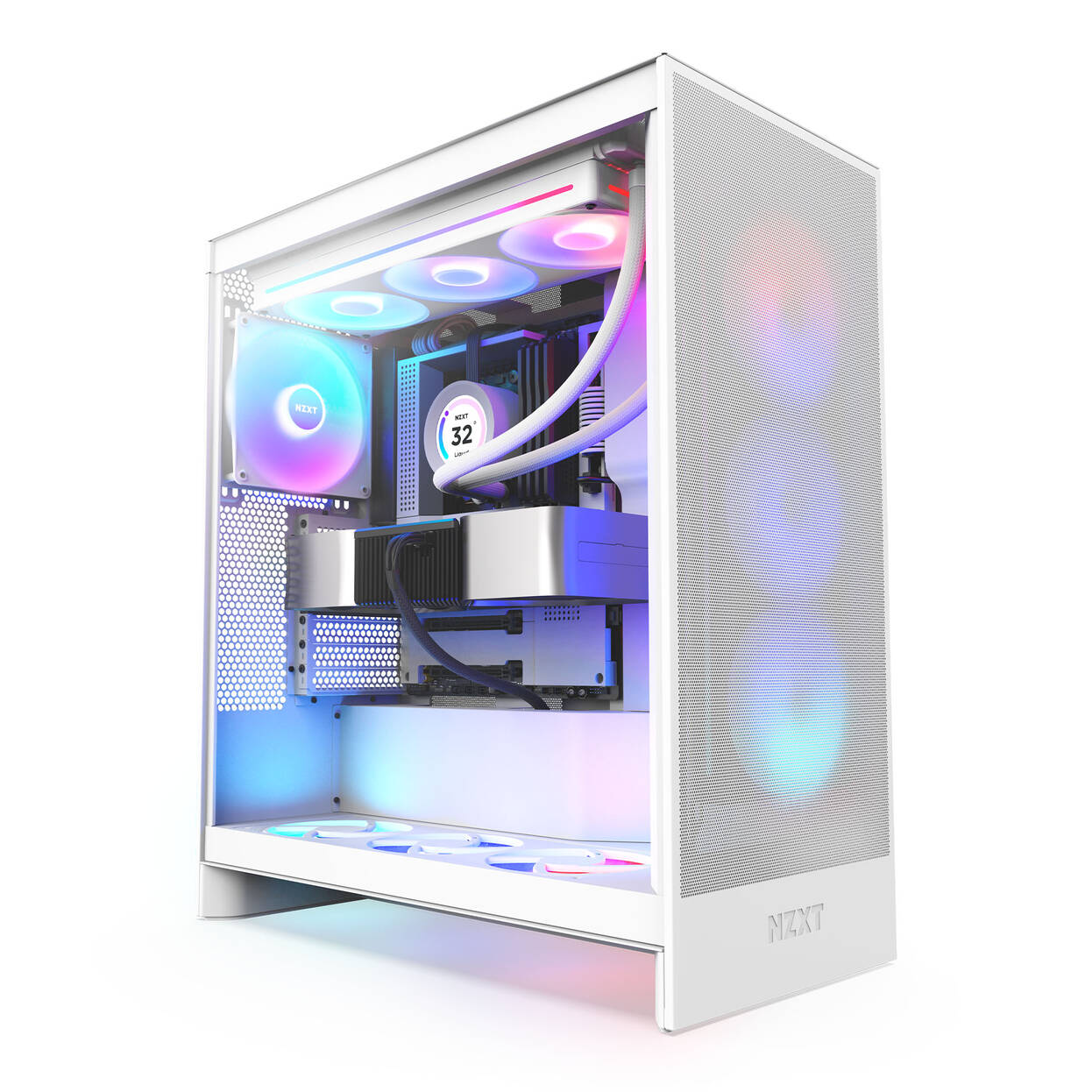 NZXT H7 Flow RGB PC Case, Mid Tower, E-ATX, RGB, Tempered Glass - White : image 2