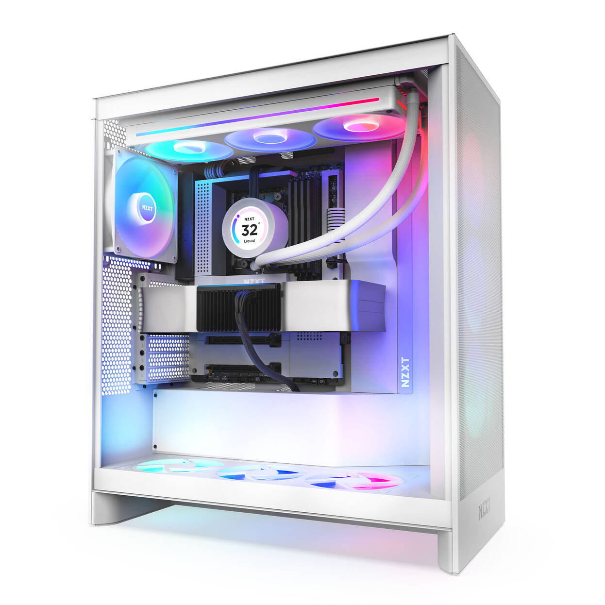 NZXT H7 Flow RGB PC Case, Mid Tower, E-ATX, RGB, Tempered Glass - White : image 3