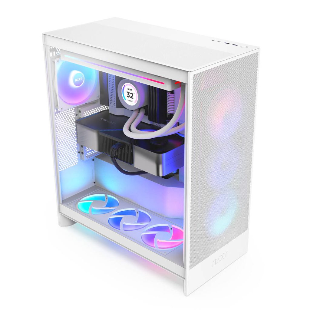 NZXT H7 Flow RGB PC Case, Mid Tower, E-ATX, RGB, Tempered Glass - White : image 4