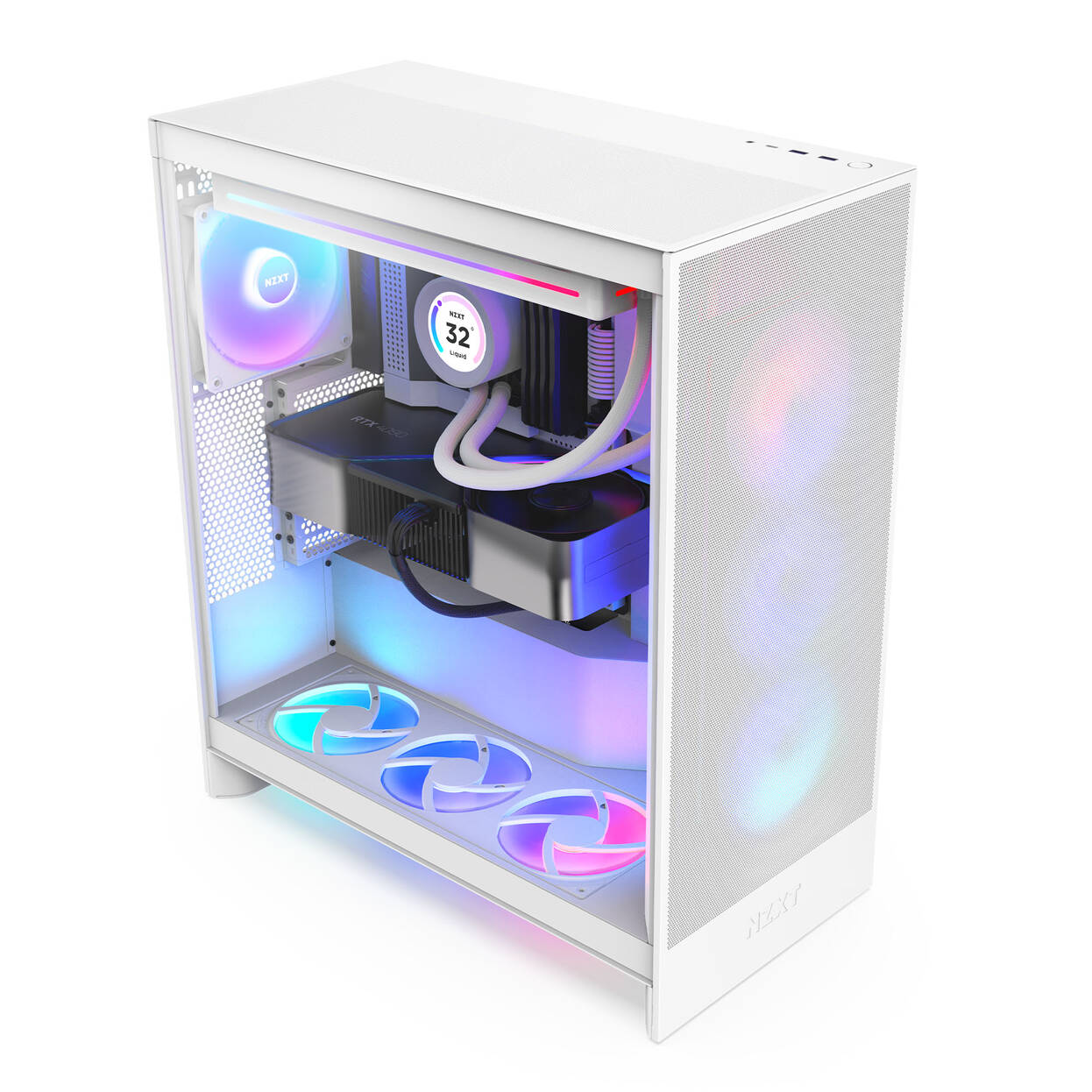 NZXT H7 Flow RGB PC Case, Mid Tower, E-ATX, RGB, Tempered Glass - White : image 4