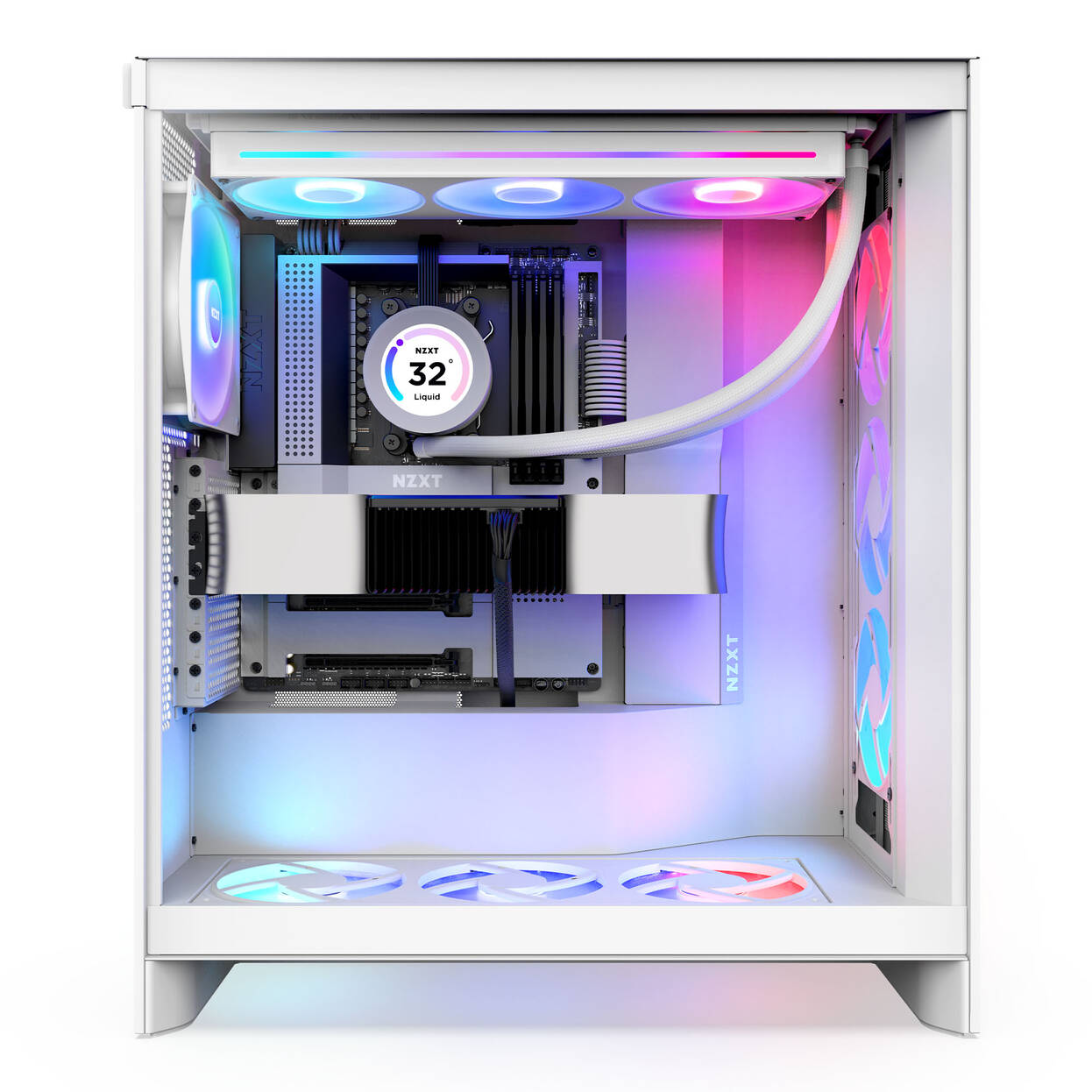 NZXT H7 Flow RGB PC Case, Mid Tower, E-ATX, RGB, Tempered Glass - White : image 5