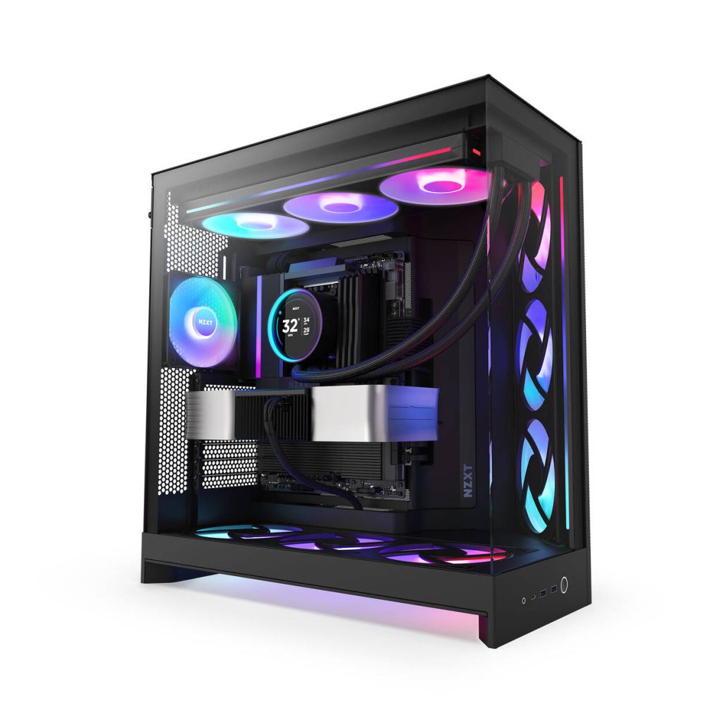NZXT H9 Flow RGB PC Case, Mid-Tower, E-ATX, Tempered Glass - Black