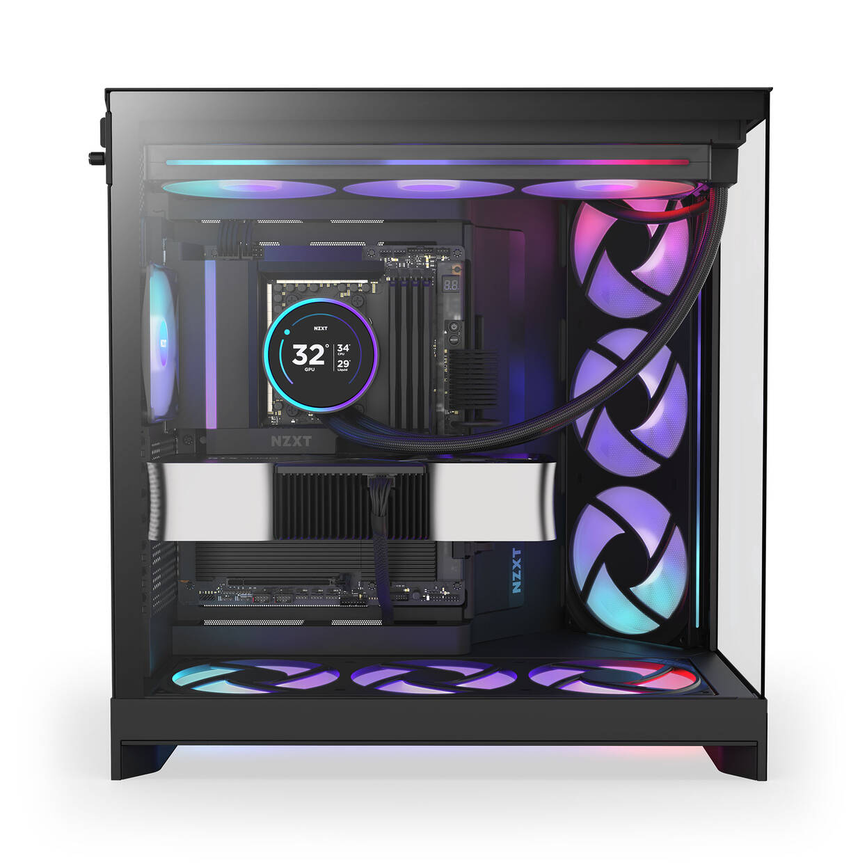 NZXT H9 Flow RGB PC Case, Mid-Tower, E-ATX, Tempered Glass - Black