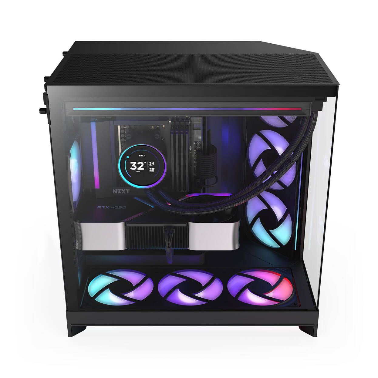NZXT H9 Flow RGB PC Case, Mid-Tower, E-ATX, Tempered Glass - Black
