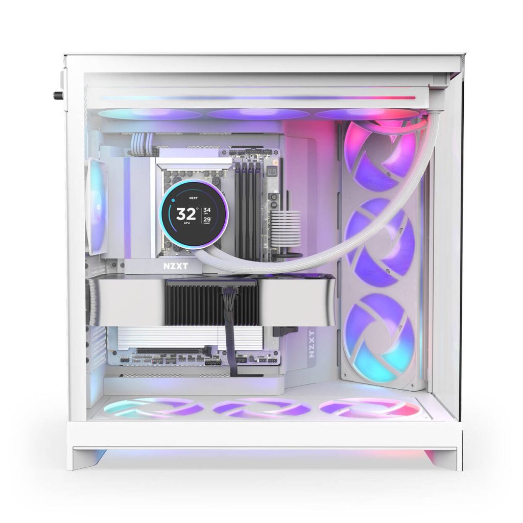 NZXT H9 Flow RGB PC Case, Mid-Tower, E-ATX, Tempered Glass - White : image 4