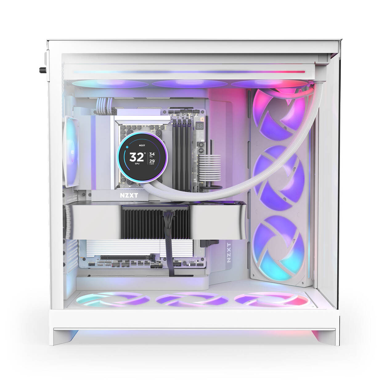 NZXT H9 Flow RGB PC Case, Mid-Tower, E-ATX, Tempered Glass - White : image 4