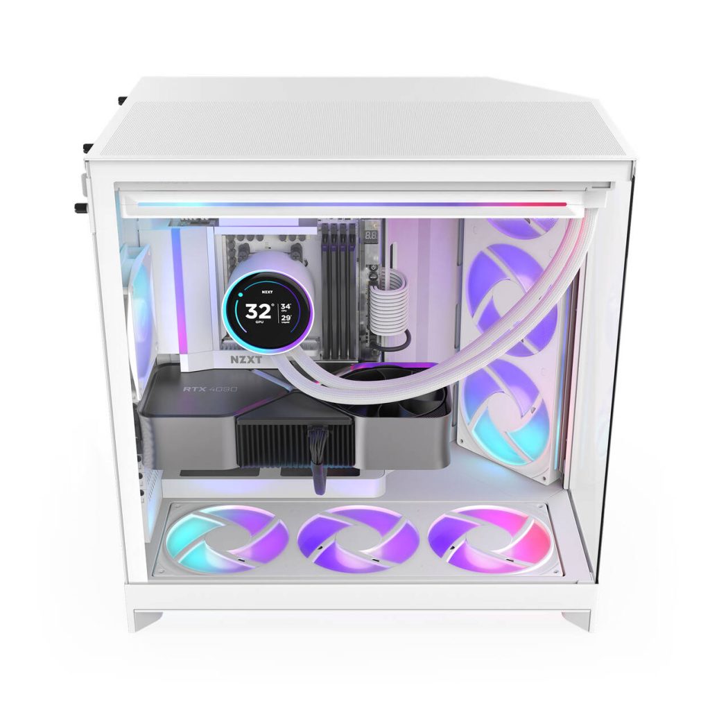 NZXT H9 Flow RGB PC Case, Mid-Tower, E-ATX, Tempered Glass - White : image 5