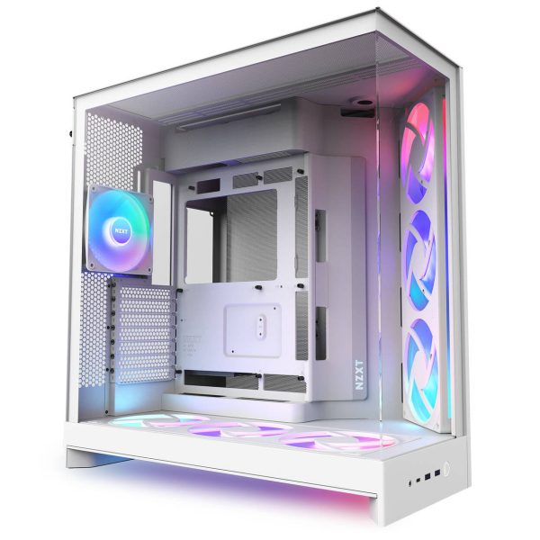 NZXT H9 Flow RGB+ PC Case, Mid Tower, E-ATX, Tempered Glass – White