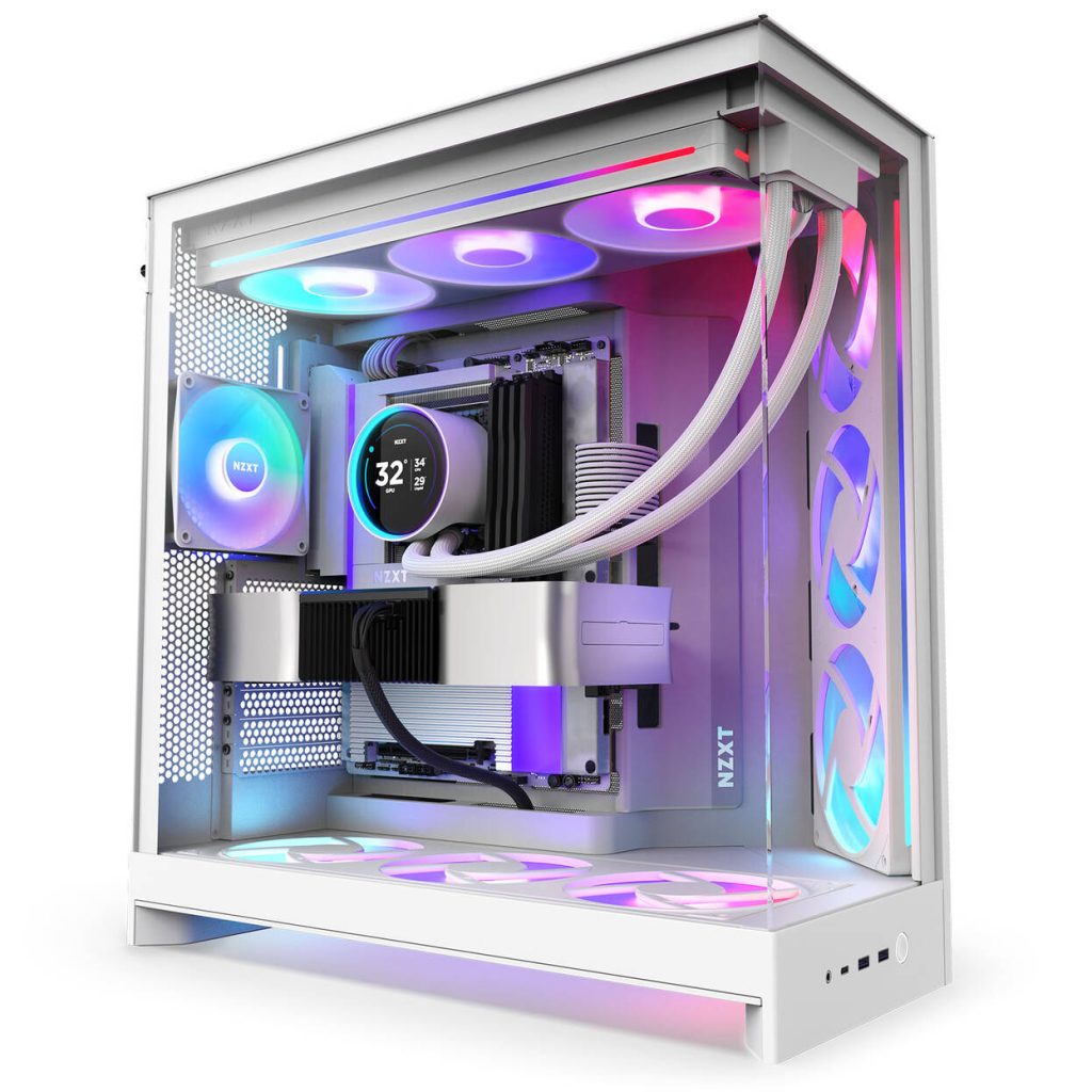 NZXT H9 Flow RGB+ PC Case, Mid Tower, E-ATX, Tempered Glass - White