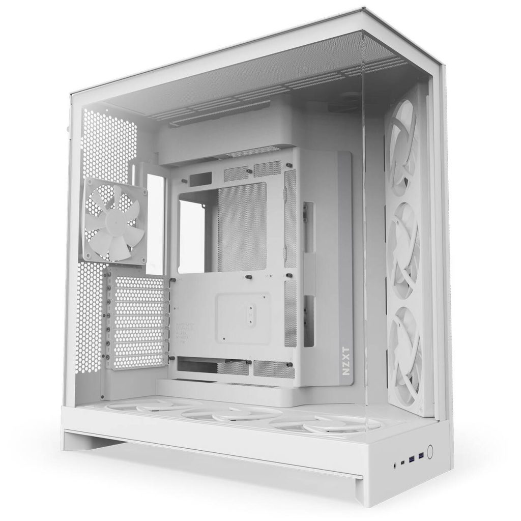 NZXT H9 Flow RGB+ PC Case, Mid Tower, E-ATX, Tempered Glass - White