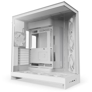NZXT H9 Flow RGB+ PC Case, Mid Tower, E-ATX, Tempered Glass - White