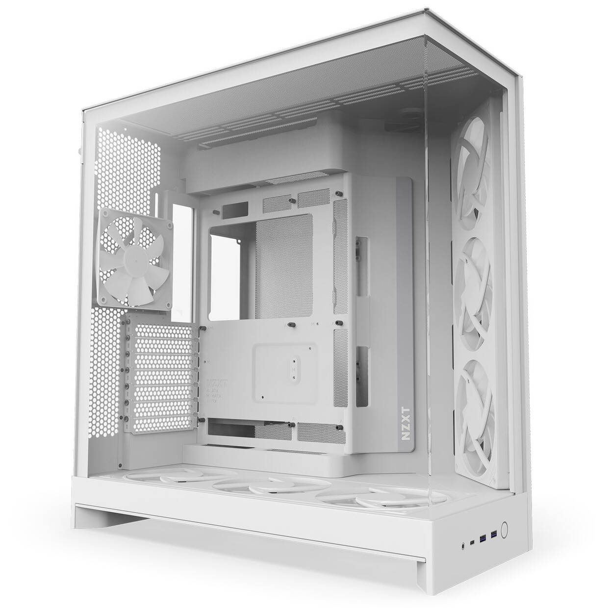 NZXT H9 Flow RGB+ PC Case, Mid Tower, E-ATX, Tempered Glass - White