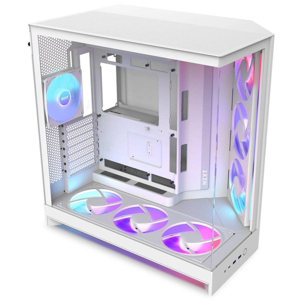 NZXT H9 Flow RGB+ PC Case, Mid Tower, E-ATX, Tempered Glass - White
