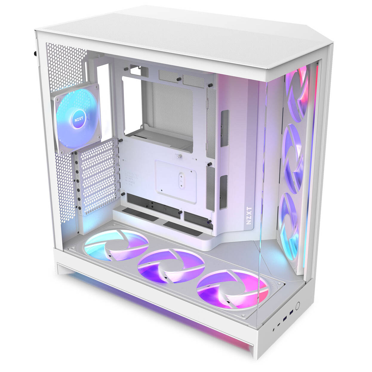 NZXT H9 Flow RGB+ PC Case, Mid Tower, E-ATX, Tempered Glass - White