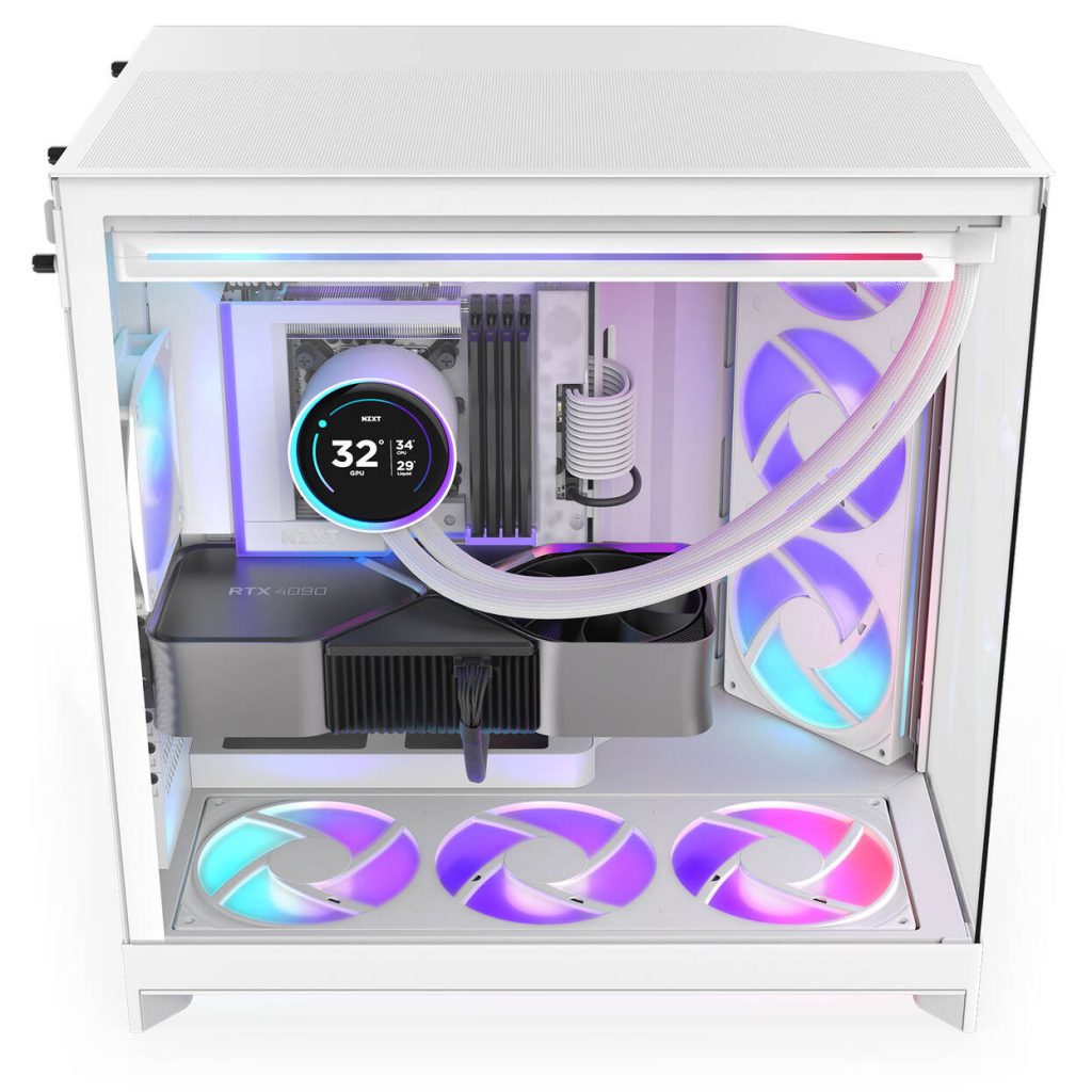 NZXT H9 Flow RGB+ PC Case, Mid Tower, E-ATX, Tempered Glass - White