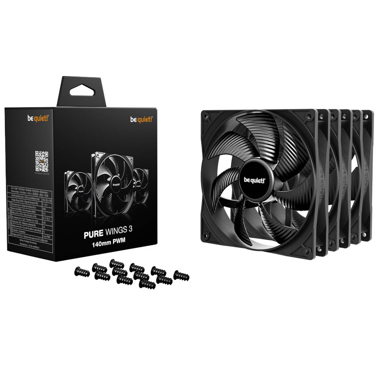 be quiet! Pure Wings 3 Fans, PWM - black, 140mm, pack of 3
