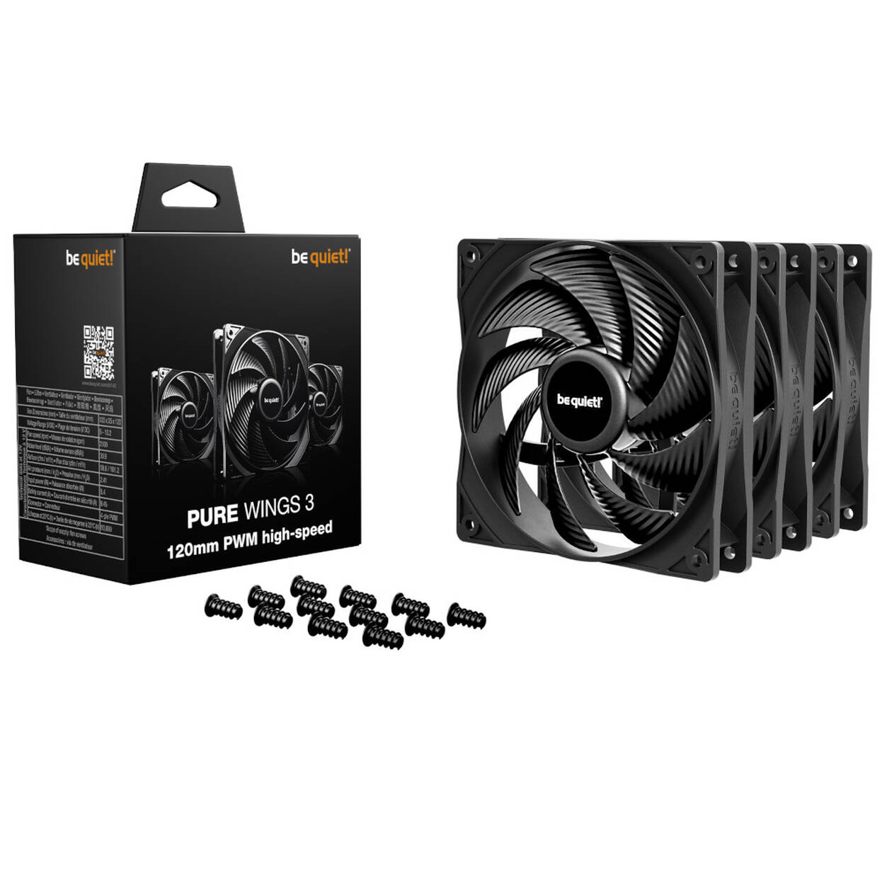 be quiet! Pure Wings 3 Fans, PWM, High-Speed - black, 120mm, pack of 3