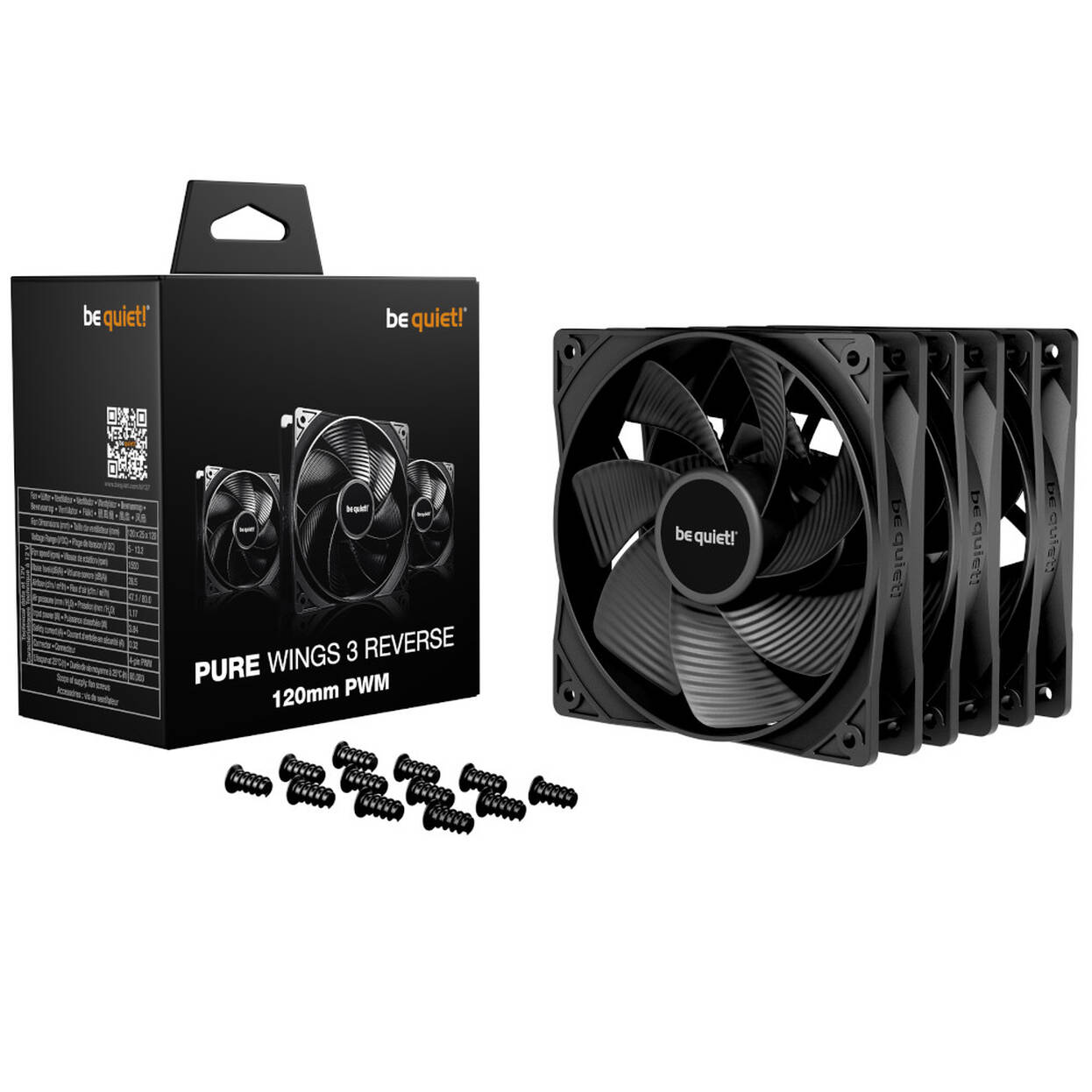 be quiet! Pure Wings 3 Fans, PWM, Reverse - 120mm, black, pack of 3 : image 1