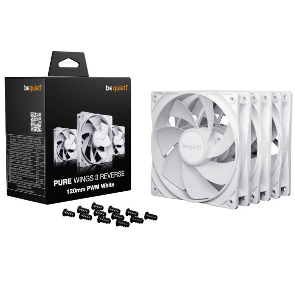 be quiet! Pure Wings 3 Fans, PWM, Reverse – 120mm, white, pack of 3