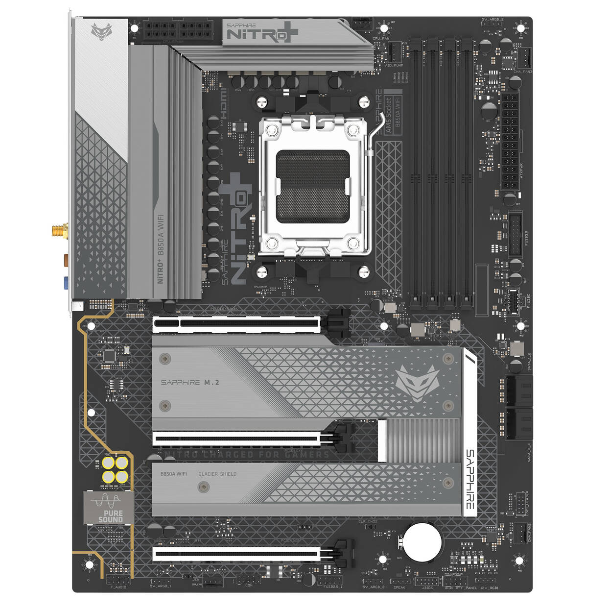 Sapphire Nitro+ B850A WiFi 7 motherboard, Socket AM5, AMD B850, ATX, DDR5