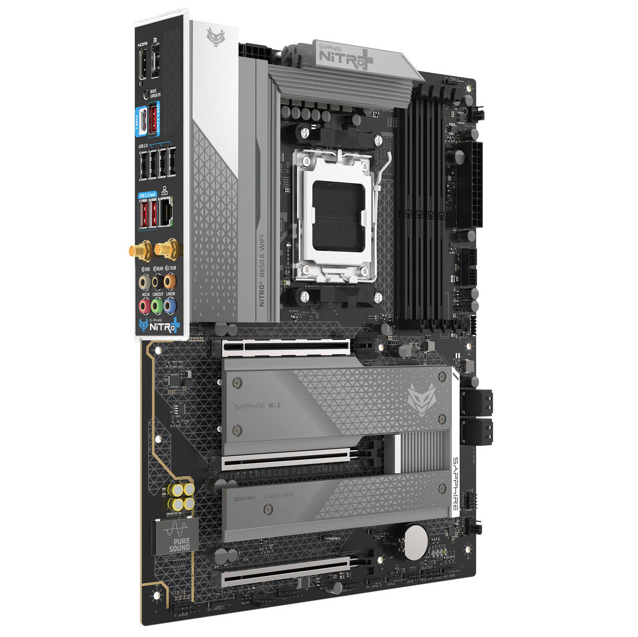 Sapphire Nitro+ B850A WiFi 7 motherboard, Socket AM5, AMD B850, ATX, DDR5