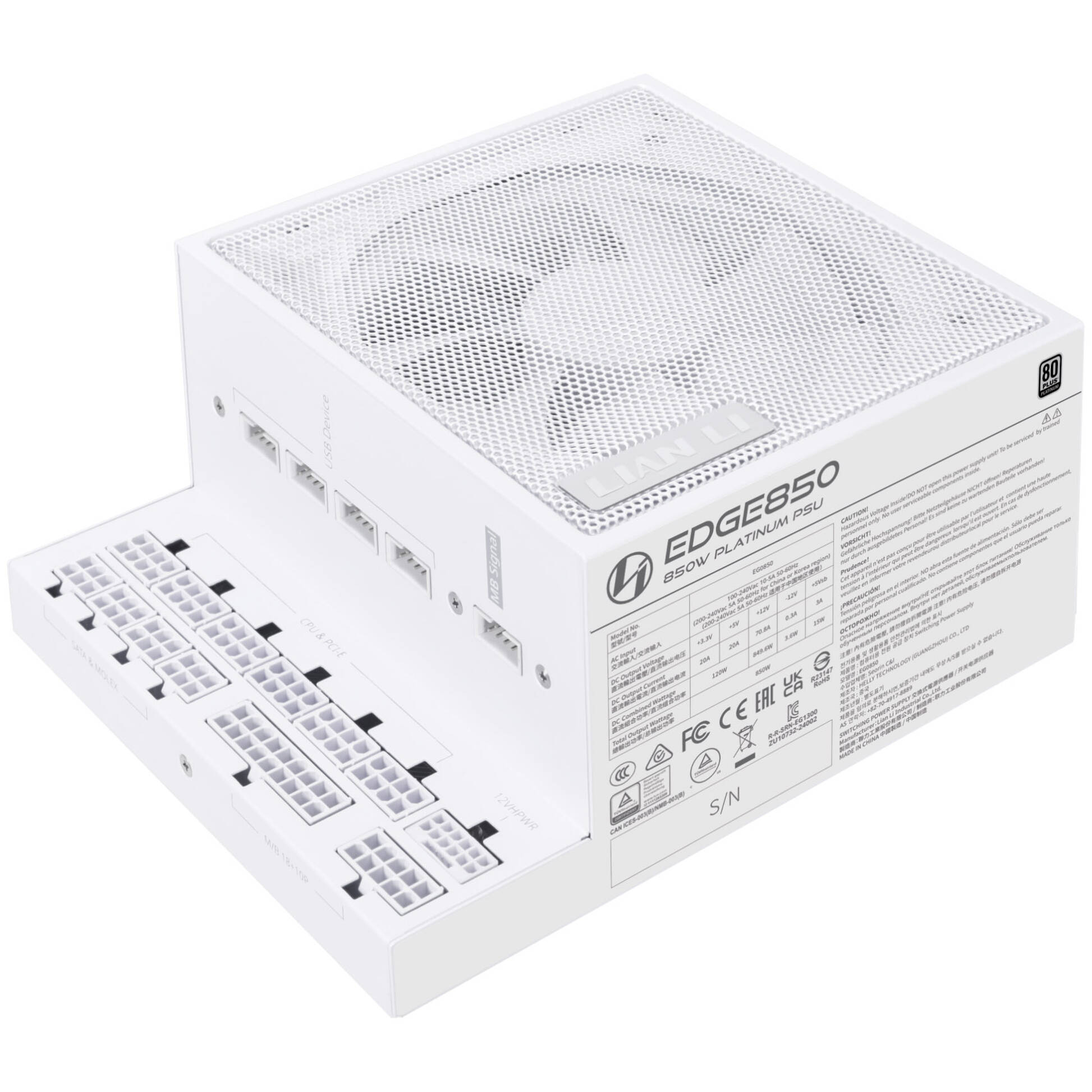 Lian Li EDGE EG0850 80 PLUS Platinum Power Supply, PCIe 5.1, ATX 3.1 - 850 Watt, White