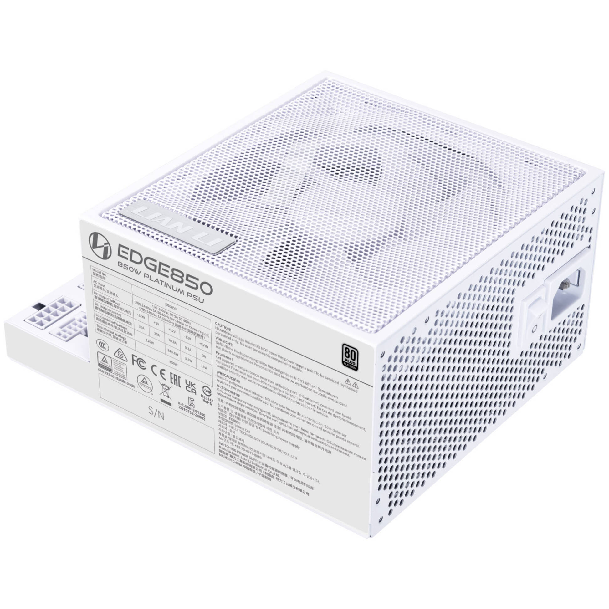 Lian Li EDGE EG0850 80 PLUS Platinum Power Supply, PCIe 5.1, ATX 3.1 - 850 Watt, White